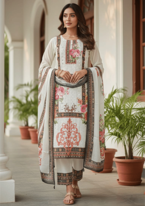6 White 3 PCS Ready Made Shalwar