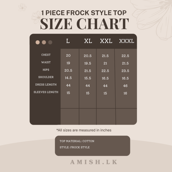 Copy of Top size chart 1 Piece Frock Style Top